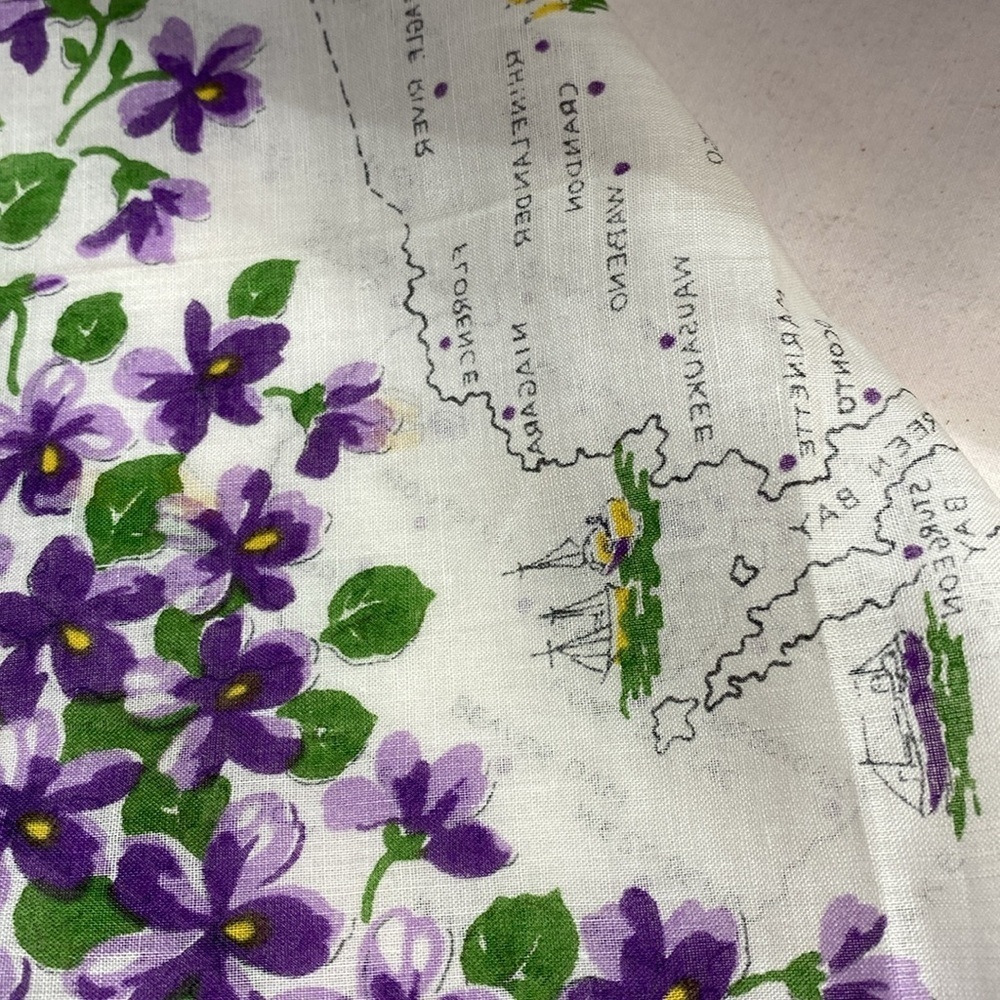 Large 12 x 12 Vintage Floral Wisconsin Map Handkerchief​​ - Picture 4 of 4